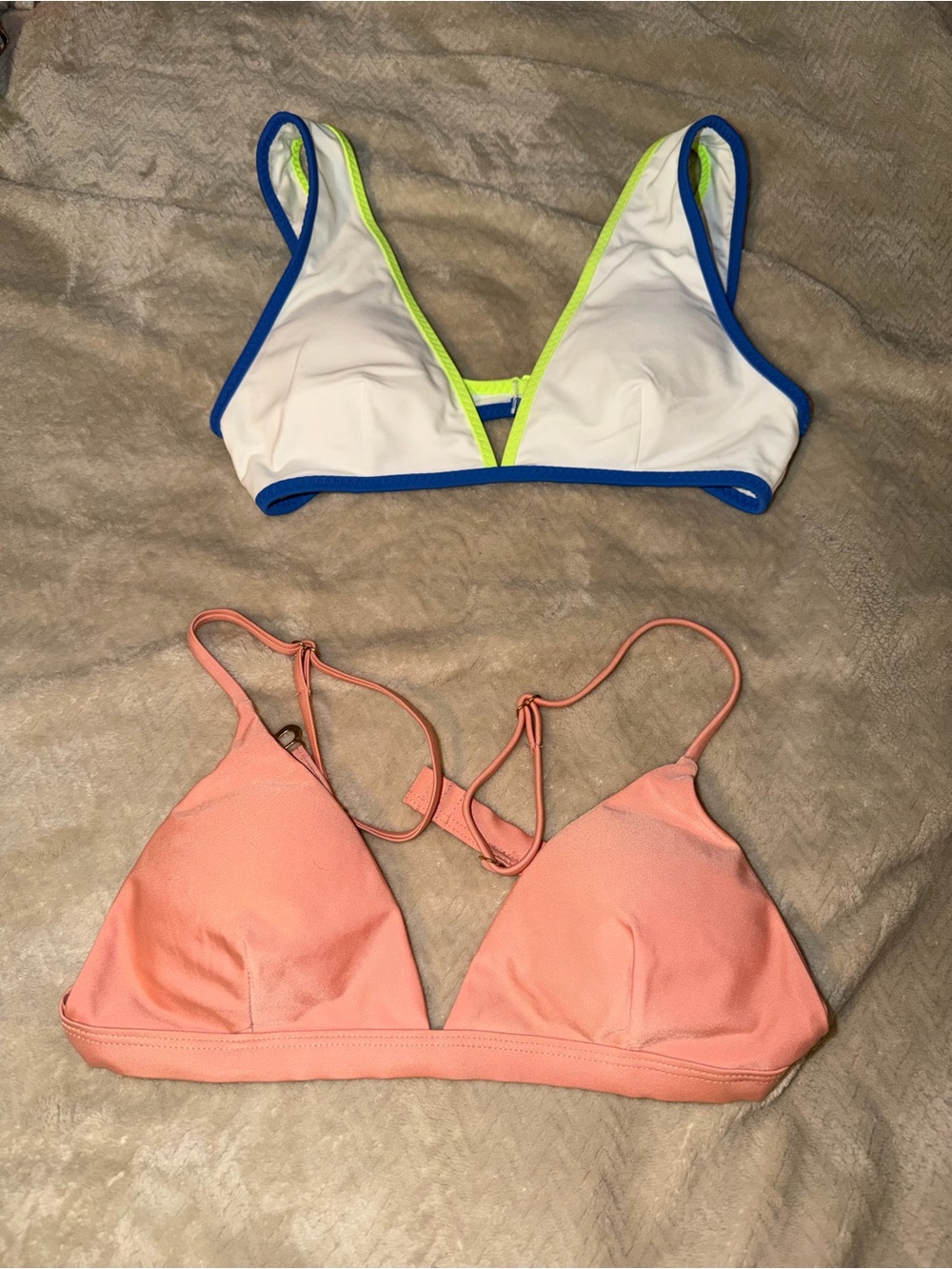 White & Coral Triangle Bikini Tops - Dual Pack